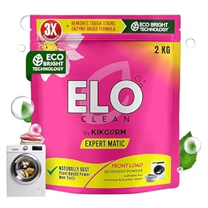 elo clean by kikgerm front load detergent powder 2kg for tough stain removal white and coloured clothes plant based no harmful chemicals