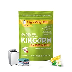 kikgerm plant based top load laundry detergent powder - natural eco-friendly non-toxic chemical-free biodegradable - skin safe pet safe - tough stain remover 