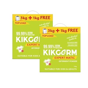 kikgerm plant based top load laundry detergent powder - natural eco-friendly non-toxic chemical-free biodegradable - skin safe pet safe - tough stain remover 