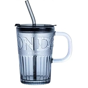 kikiluxxa 6pcs glass sipper tumbler mug with lid and straw for kids and adult for tea and coffee fruit juice milk mug black casino 6