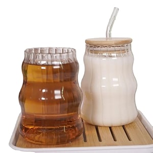 kikiluxxa coffee can glass sipper tumbler with lid straw - 510ml-pack of 1- green tea fruit juice milk glass cup mug with lid and straw trandex 1
