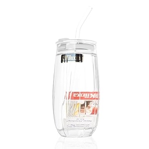 kikiluxxa coffee can glass sipper tumbler with lid straw - 450ml-pack of 1- green tea fruit juice milk glass cup mug with lid and straw nerczx c 1