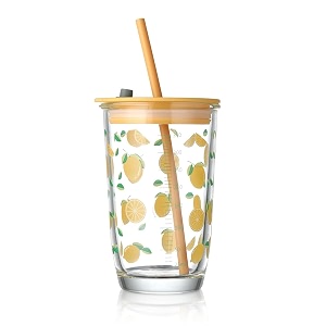 kikiluxxa coffee can glass sipper tumbler with lid straw - 400ml-pack of 1- green tea fruit juice milk glass cup mug with lid and straw mirezon w 1