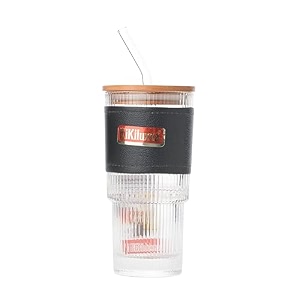 kikiluxxa coffee can glass sipper tumbler with lid straw - 400ml-pack of 1ps only- green tea fruit juice milk glass cup mug with lid and straw blinwx br 1