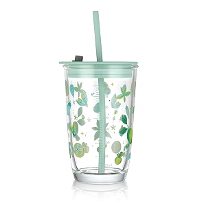 kikiluxxa coffee can glass sipper tumbler with lid straw - 400ml-pack of 1- green tea fruit juice milk glass cup mug with lid and straw jilox 1