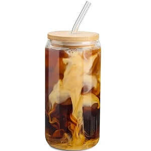 kikiluxxa coffee can glass sipper tumbler with lid straw - 510ml-pack of 1- green tea fruit juice milk glass cup mug with lid and straw polozbl 1