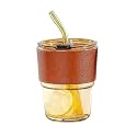 KiKiluxxa Coffee Can Glass Sipper Tumbler with Lid Straw - 400ml-Pack of 1- Green Tea Fruit Juice Milk Glass Cup Mug with Lid and Straw (Adyolex 1)