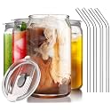 KiKiluxxa Coffee Can Glass Sipper Tumbler with Lid Straw - 540ml-Pack of Only 1Pcs- Green Tea Fruit Juice Milk Glass Cup Mug with Lid and Straw (Dolotex 1)