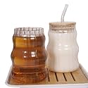 KiKiluxxa Coffee Can Glass Sipper Tumbler with Lid Straw - 510ml-Pack of 1- Green Tea Fruit Juice Milk Glass Cup Mug with Lid and Straw (Trandex 1)