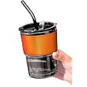 KiKiluxxa Coffee Can Glass Sipper Tumbler with Lid Straw - 400ml-Pack of 1- Green Tea Fruit Juice Milk Glass Cup Mug with Lid and Straw (Wexotex 1)