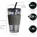 KiKiluxxa Coffee Can Glass Sipper Tumbler with Lid Straw - 400ml-Pack of 1- Green Tea Fruit Juice Milk Glass Cup Mug with Lid and Straw (Franxozx 1)