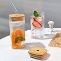 KiKiluxxa Coffee Can Glass Sipper Tumbler with Lid Straw - 385ml-Pack of 1Pcs Only- Green Tea Fruit Juice Milk Glass Cup Mug with Lid and Straw (Stmpz 1)