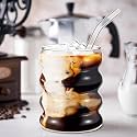 KiKiluxxa Coffee Can Glass Sipper Tumbler with Lid Straw - 400ml-Pack of 1- Green Tea Fruit Juice Milk Glass Cup Mug with Lid and Straw (Sikexz1)
