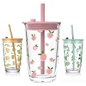 KiKiluxxa Coffee Can Glass Sipper Tumbler with Lid Straw - 400ml-Pack of 1- Green Tea Fruit Juice Milk Glass Cup Mug with Lid and Straw -Pink (Newlozx 1)