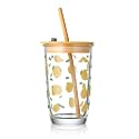 KiKiluxxa Coffee Can Glass Sipper Tumbler with Lid Straw - 400ml-Pack of 1- Green Tea Fruit Juice Milk Glass Cup Mug with Lid and Straw (Mirezon W 1)