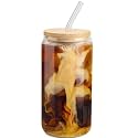KiKiluxxa Coffee Can Glass Sipper Tumbler with Lid Straw - 510ml-Pack of 1- Green Tea Fruit Juice Milk Glass Cup Mug with Lid and Straw (Rihtaz 1)