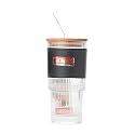 KiKiluxxa Coffee Can Glass Sipper Tumbler with Lid Straw - 400ml-Pack of 1Ps Only- Green Tea Fruit Juice Milk Glass Cup Mug with Lid and Straw (Blinwx BR 1)