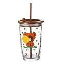 KiKiluxxa Coffee Can Glass Sipper Tumbler with Lid Straw - 400ml-Pack of 1- Green Tea Fruit Juice Milk Glass Cup Mug with Lid and Straw (Blinwx BL 1)