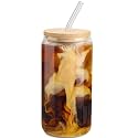 KiKiluxxa Coffee Can Glass Sipper Tumbler with Lid Straw - 510ml-Pack of 1- Green Tea Fruit Juice Milk Glass Cup Mug with Lid and Straw (PolozBL 1)