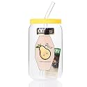 KiKiluxxa Coffee Can Glass Sipper Tumbler with Lid Straw - 400ml-Pack of 1- Green Tea Fruit Juice Milk Glass Cup Mug with Lid and Straw (PolozBR 1)