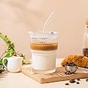 KiKiluxxa Coffee Can Glass Sipper Tumbler with Lid Straw - 400ml-Pack of 1- Green Tea Fruit Juice Milk Glass Cup Mug with Lid and Straw (Rebotez 1)