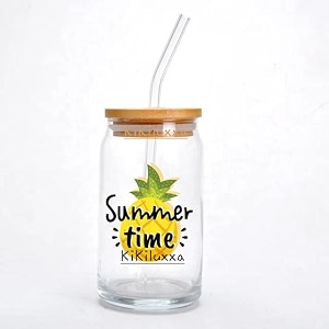kikiluxxa glass sipper tumbler mug with lid and straw -540ml - pack of 4 - kids fruit juice milk cup with straw macau can 4