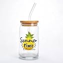 KiKiluxxa Glass Sipper Tumbler Mug with Lid and Straw -540ml - Pack of 4 - Kids Fruit Juice Milk Cup with Straw (Macau Can 4)