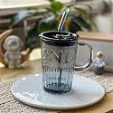 Glass Sipper Tumbler Mug with Lid and Straw 2Pcs Fruit Juice Milk Travel Mug Black Water Drinking Glass Cup for Juice Beverages Soda Milk Can (Black Casino 2)