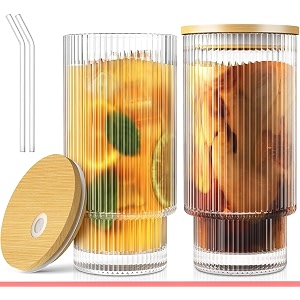 kikiluxxa glass tumbler cup with lid and straw clear iced coffee glass cups drinking jars glasses smoothie tea cup with straws wide mouth water sipper tumbler lexita can 2 300 ml