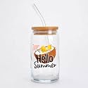 KiKiluxxa Green Tea and Coffee Glass Sipper Tumbler Cup Mug with Lid and Straw - 540ml - Pack of 2 (Macau Can 2)