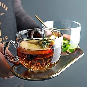 kikiluxxa green tea and cold coffee handle mug set of 4 - big soup bowl and milk juice cup 450ml crystal espresso clear toughened glass mug with handle vintage cup 4