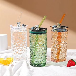 kikiluxxa random clour ice juice drinks glass can mug with straw for milkcoffeegreen tea cup set of 3- transparent can shape sipper tumbler cup with lid kickstrar t 3