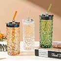 KiKiluxxa Random Clour Ice Juice Drinks Glass Can Mug with Straw for Milk/Coffee/Green Tea Cup Set of 4- Transparent Can Shape Sipper Tumbler Cup with Lid (KickStrar T 4)