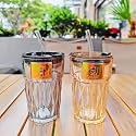 KiKiluxxa Random Clour Ice Juice Drinks Glass Can Mug with Straw for Milk/Coffee/Green Tea Cup Set of 4- Transparent Can Shape Sipper Tumbler Cup with Lid (Canadian Sheded T 4)
