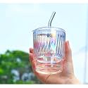 Random Clour Ice Juice Drinks Glass Can Mug with Straw for Milk/Coffee/Green Tea Cup Set of 3- Transparent Can Shape Sipper Tumbler Cup with Lid (Swiz Rainbow 3)