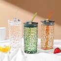 KiKiluxxa Random Clour Ice Juice Drinks Glass Can Mug with Straw for Milk/Coffee/Green Tea Cup Set of 3- Transparent Can Shape Sipper Tumbler Cup with Lid (KickStrar T 3)
