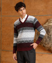 KILINAUT Men Woven V Neck Maroon Sweater