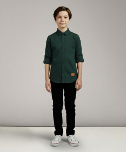KILLER Boys Solid Casual Dark Green Shirt