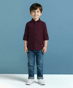 KILLER Boys Solid Casual Maroon Shirt