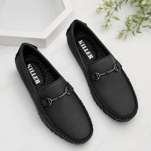 KILLER Mens Black Nubuck-Touch Slip-On Driving Loafers