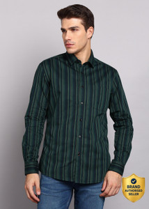 KILLER Men Striped Casual Dark Green Shirt