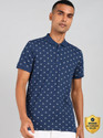 KILLER Printed Men Polo Neck Blue T-Shirt