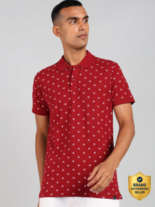 killer printed men polo neck maroon t-shirt