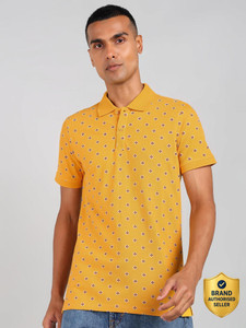killer printed men polo neck yellow t-shirt
