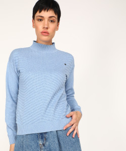 killer self design high neck casual women blue sweater