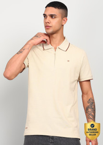 KILLER Solid Men Polo Neck Beige T-Shirt