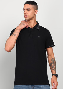 KILLER Solid Men Polo Neck Black T-Shirt
