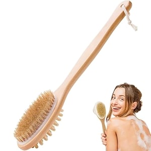 kimee long handle bath brush  wooden  natural bristle  wet amp dry use