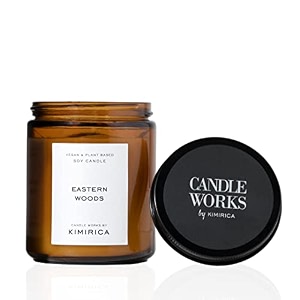 kimirica premium scented candle  plant-based soy wax aromatherapy candle  premium glass jar  32 hour long burning  home decor luxury gift for all occasions eastern woods 175gms