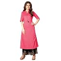 KIMISHA Pink Rayon Cotton Printed A-Line Kurti